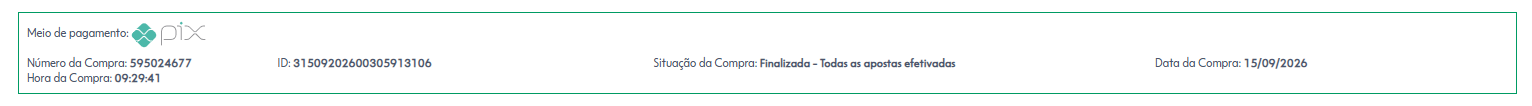 Comprovante de pagamento das apostas do concurso 3058